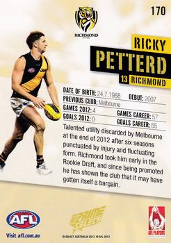2013 Select Prime AFL #170 Ricky Petterd Back